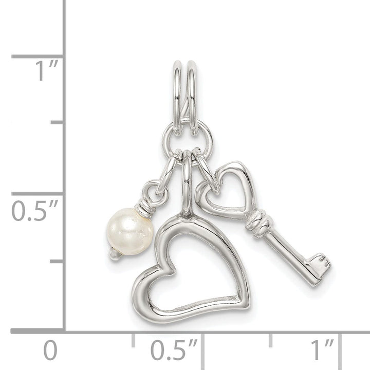Silver Key and Heart with Synthetic Pearl Charm