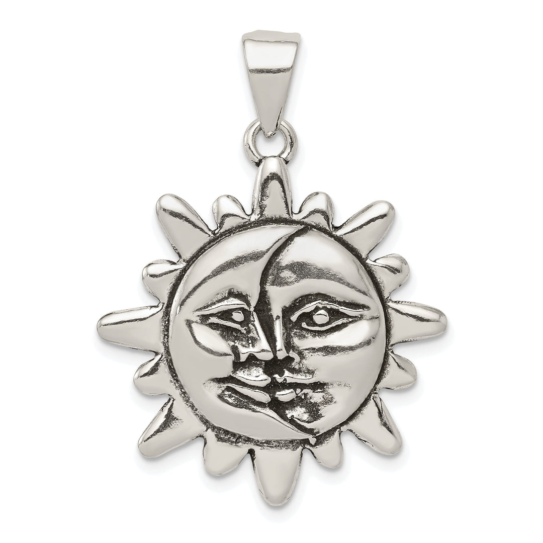 Silver Antiqued Finish Sun Half Moon Face Charm