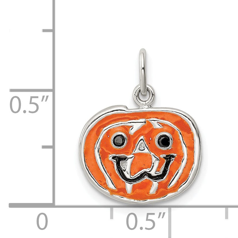 Sterling Silver Polished Enamel Pumpkin Pendant