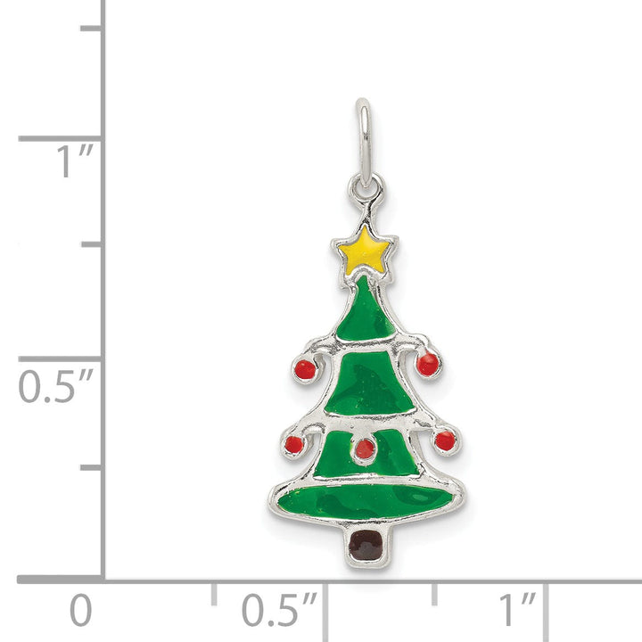 Silver Polished Enamel Christmas Tree Pendant
