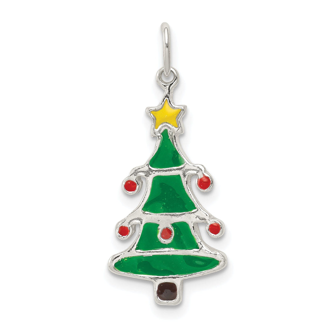 Silver Polished Enamel Christmas Tree Pendant