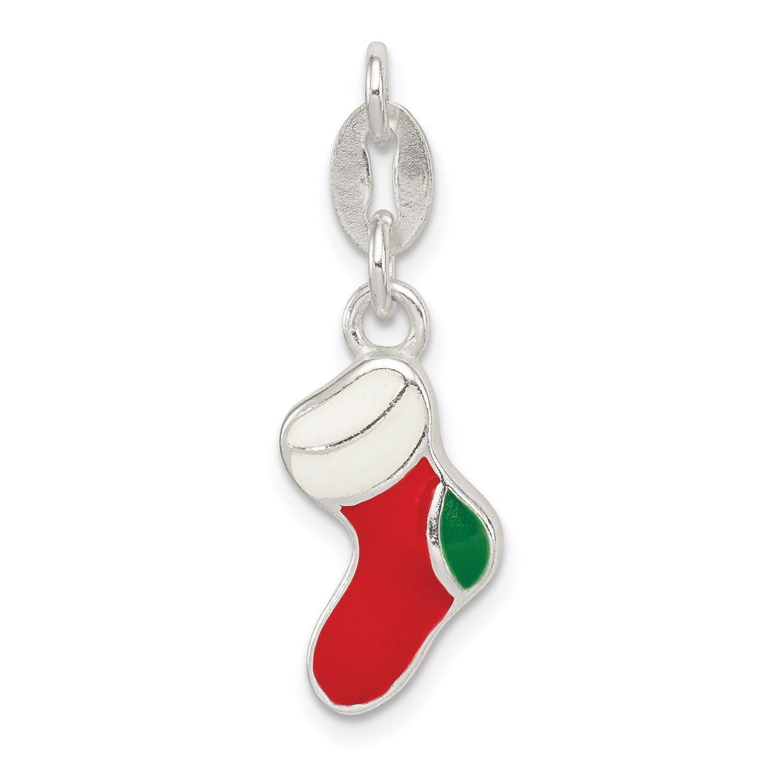 Silver Polish Enamel Christmas Stocking Pendant
