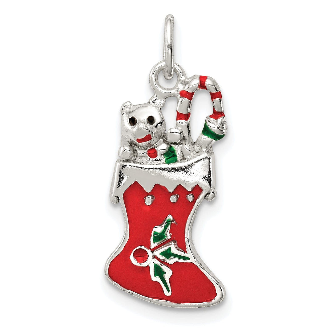 Silver Polish Enamel Christmas Stocking Pendant