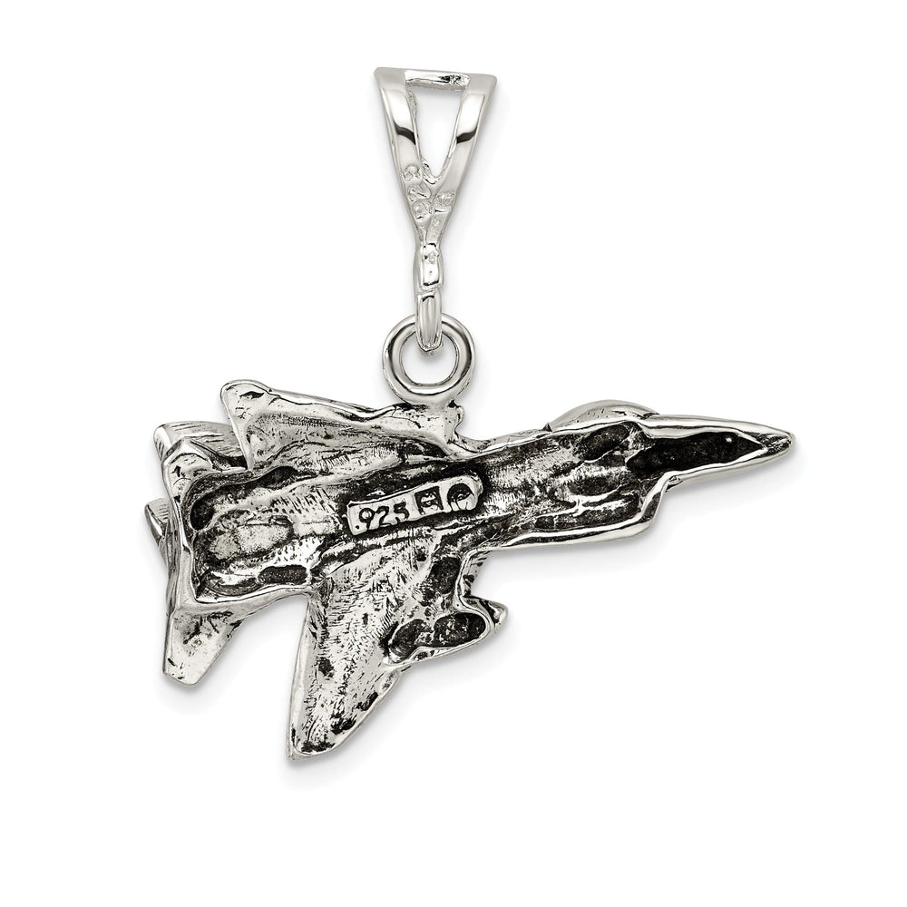 Silver Antiqued 3-D Angled Jet Fighter Charm