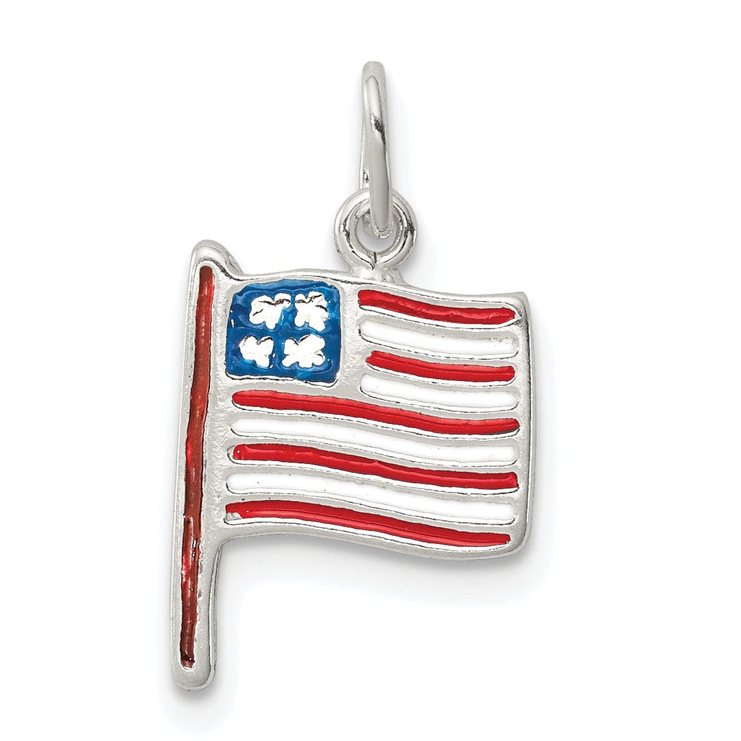 Silver Polished Enamel American Flag Charm