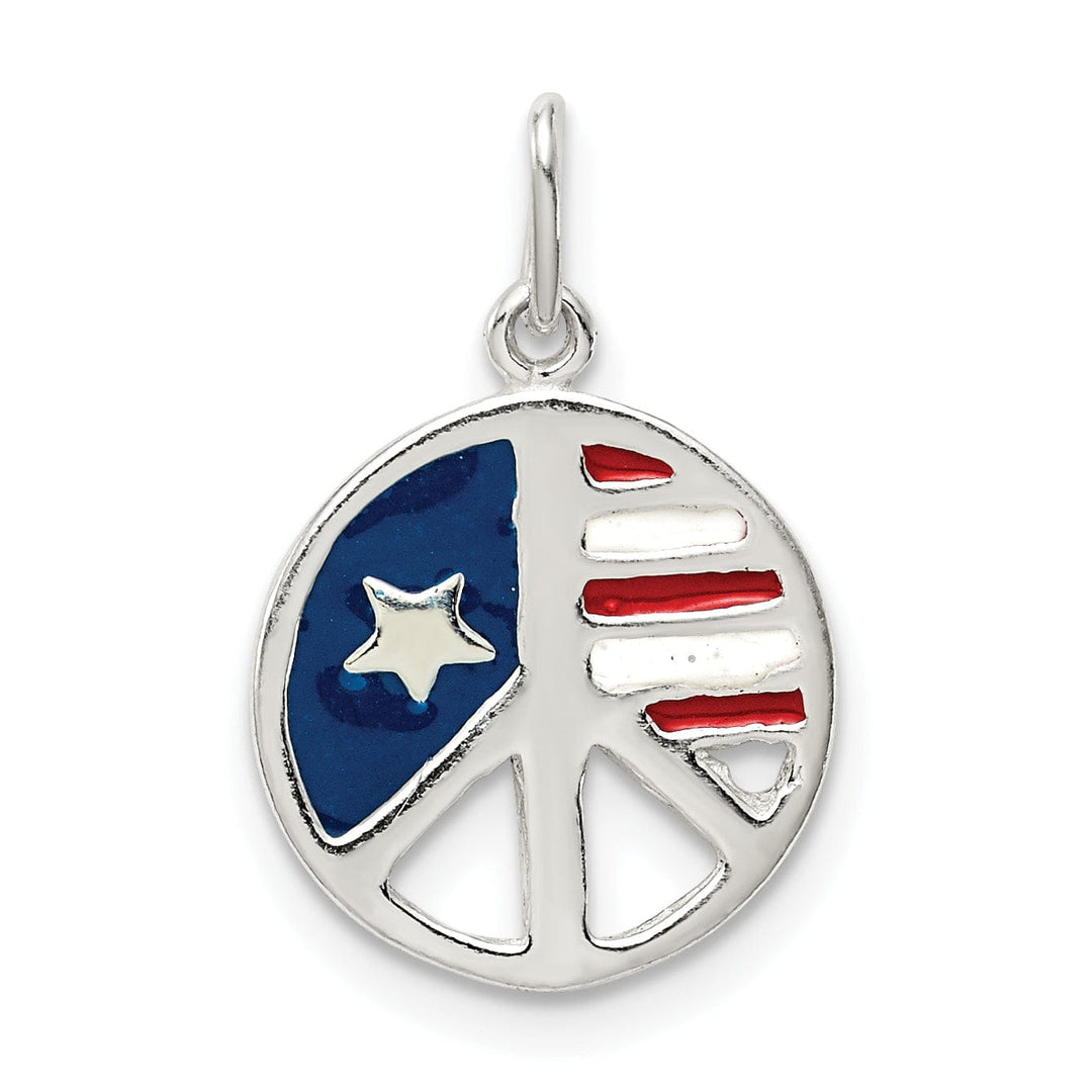 Silver Enamel American Flag Peace Sign Charm