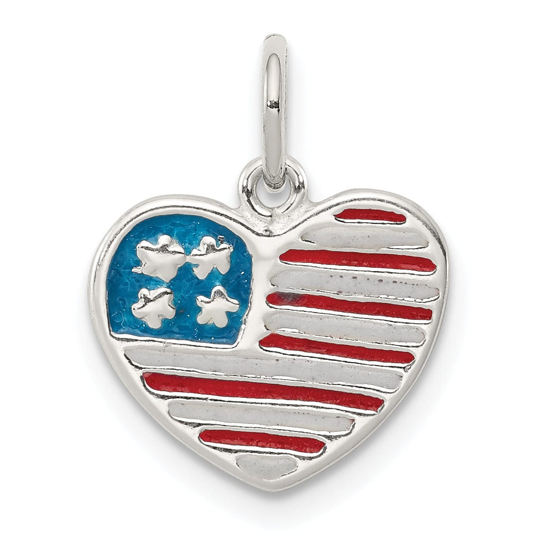 Silver Polish Enamel American Flag Heart Charm
