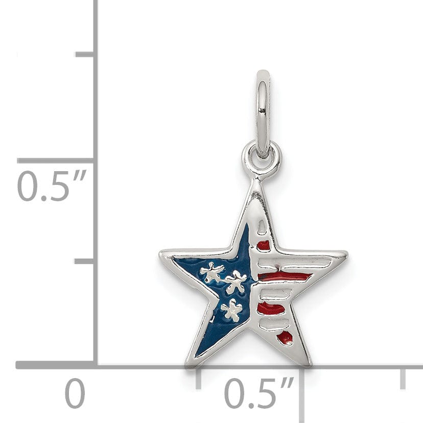 Silver Polished Enamel American Flag Star Charm