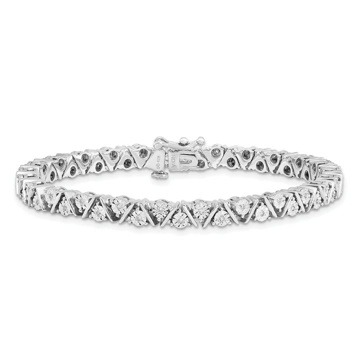 Silver Polished Diamond Triangle Link Bracelet
