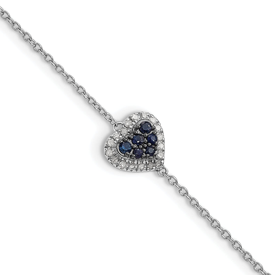 Silver Diamond Sapphire Gemstone Heart Bracelet