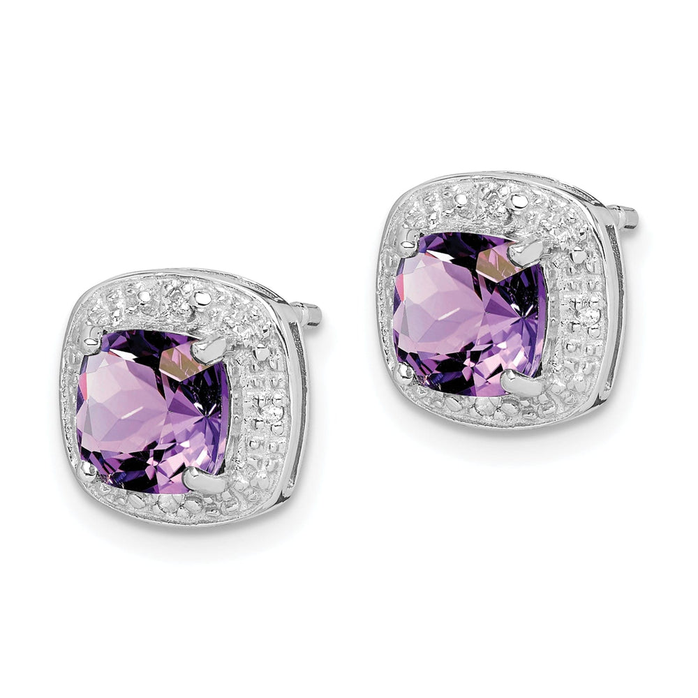 Silver Purple Amethyst Diamond Post Earrings