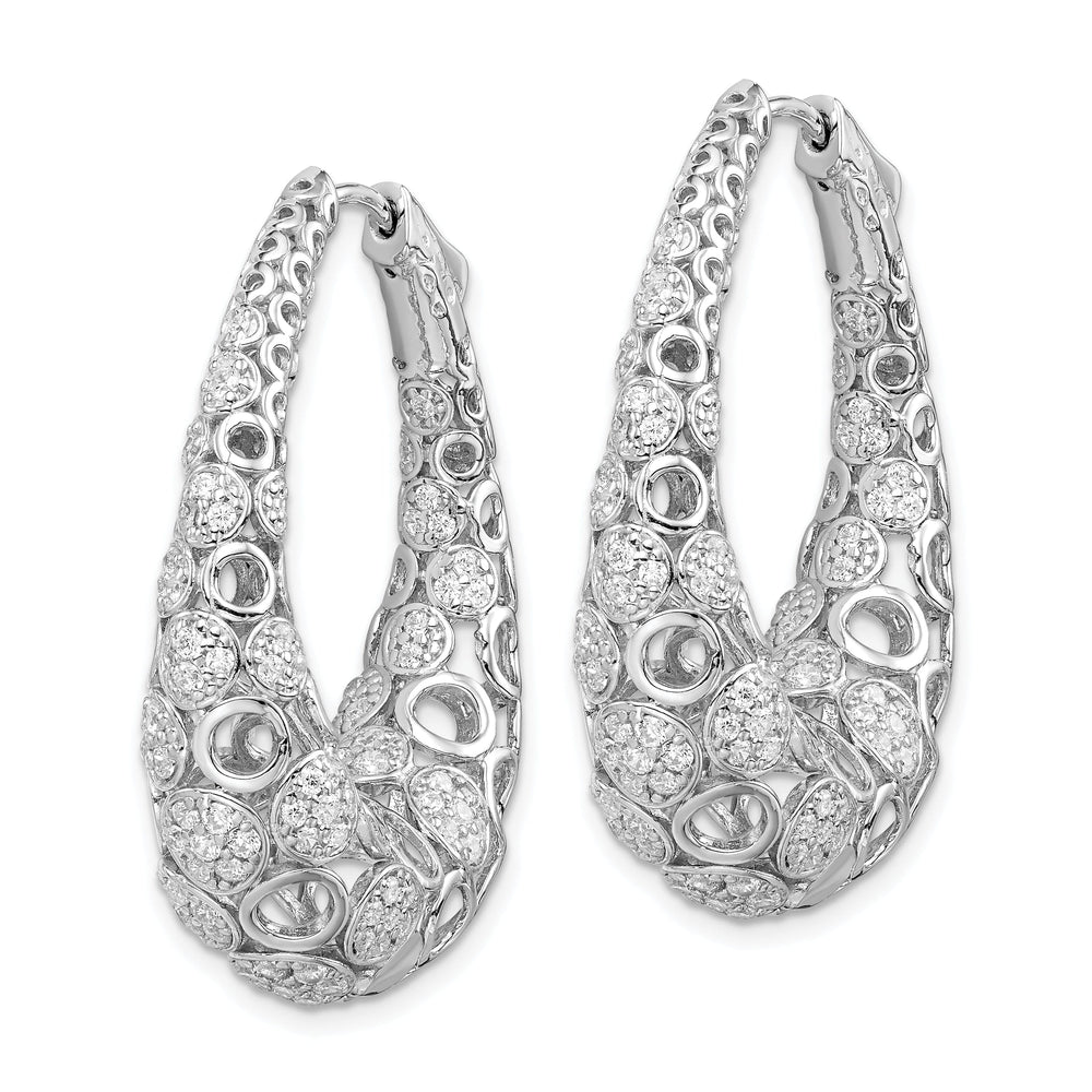Sterling Silver Accent Pave Oval Hoop Earrings
