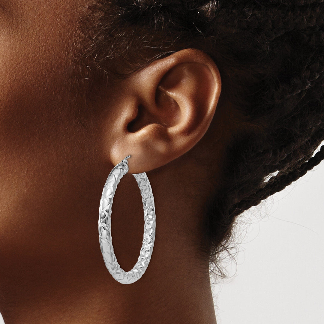 Silver Polished Textured D.C Hinged Hoop Earrings