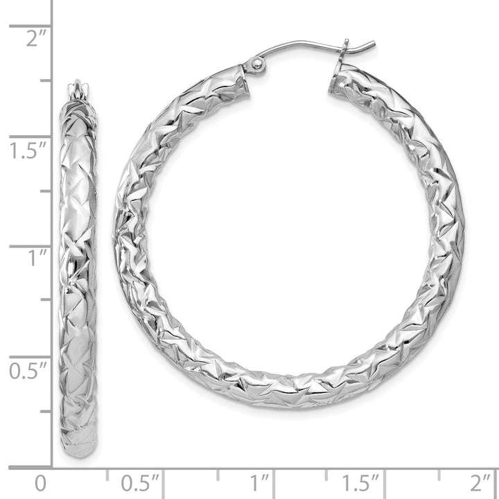 Silver Polished Textured D.C Hinged Hoop Earrings