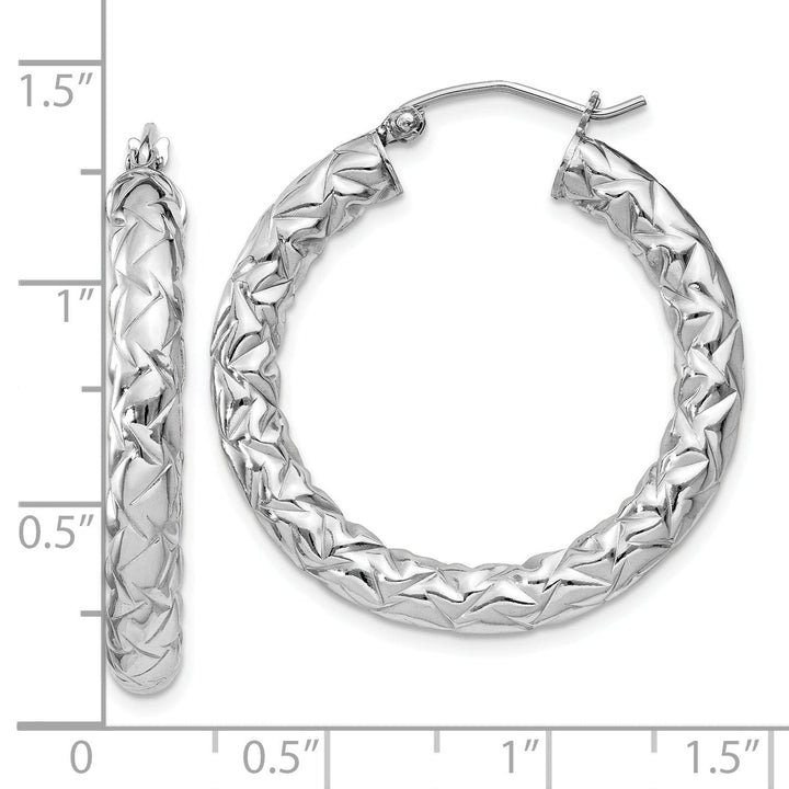 Silver Polished Textured Hinged Hoop Earrings
