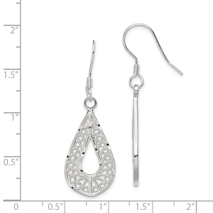 Silver Oval Filigree Dangle Hook Earrings