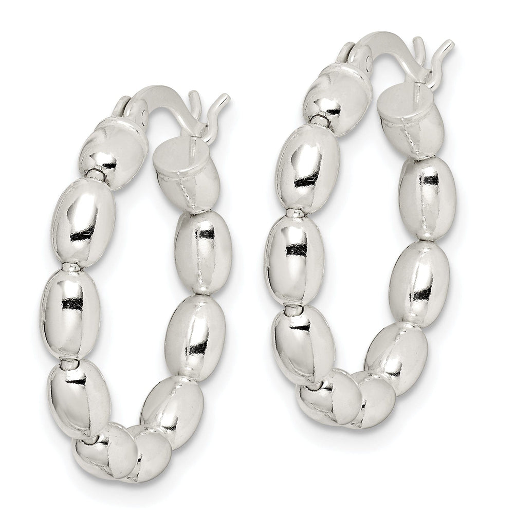 Sterling Silver Polished Beaded Hoop Design Earrings