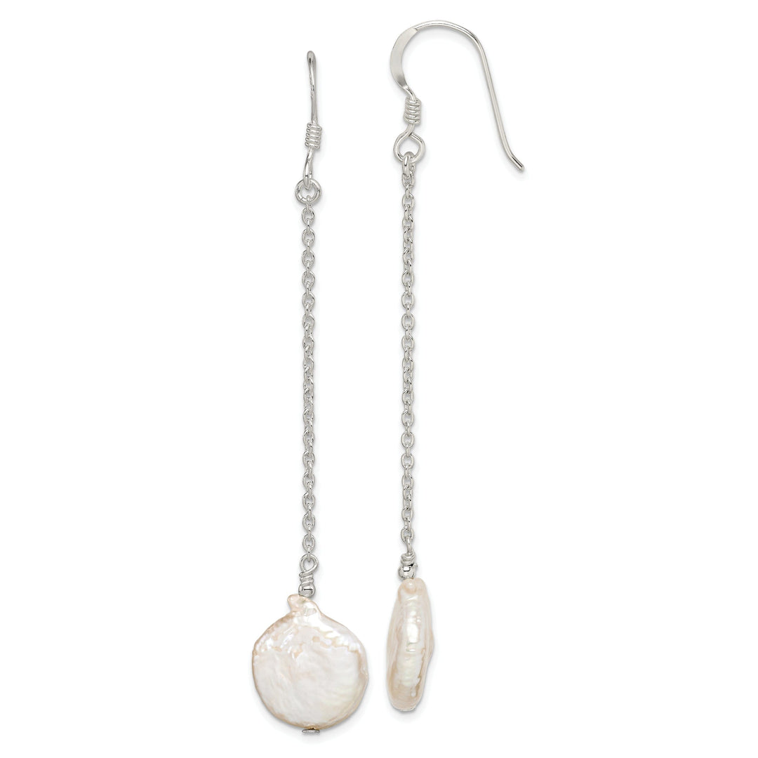 Silver Fresh Water Pearl Dangle Hook Earrings