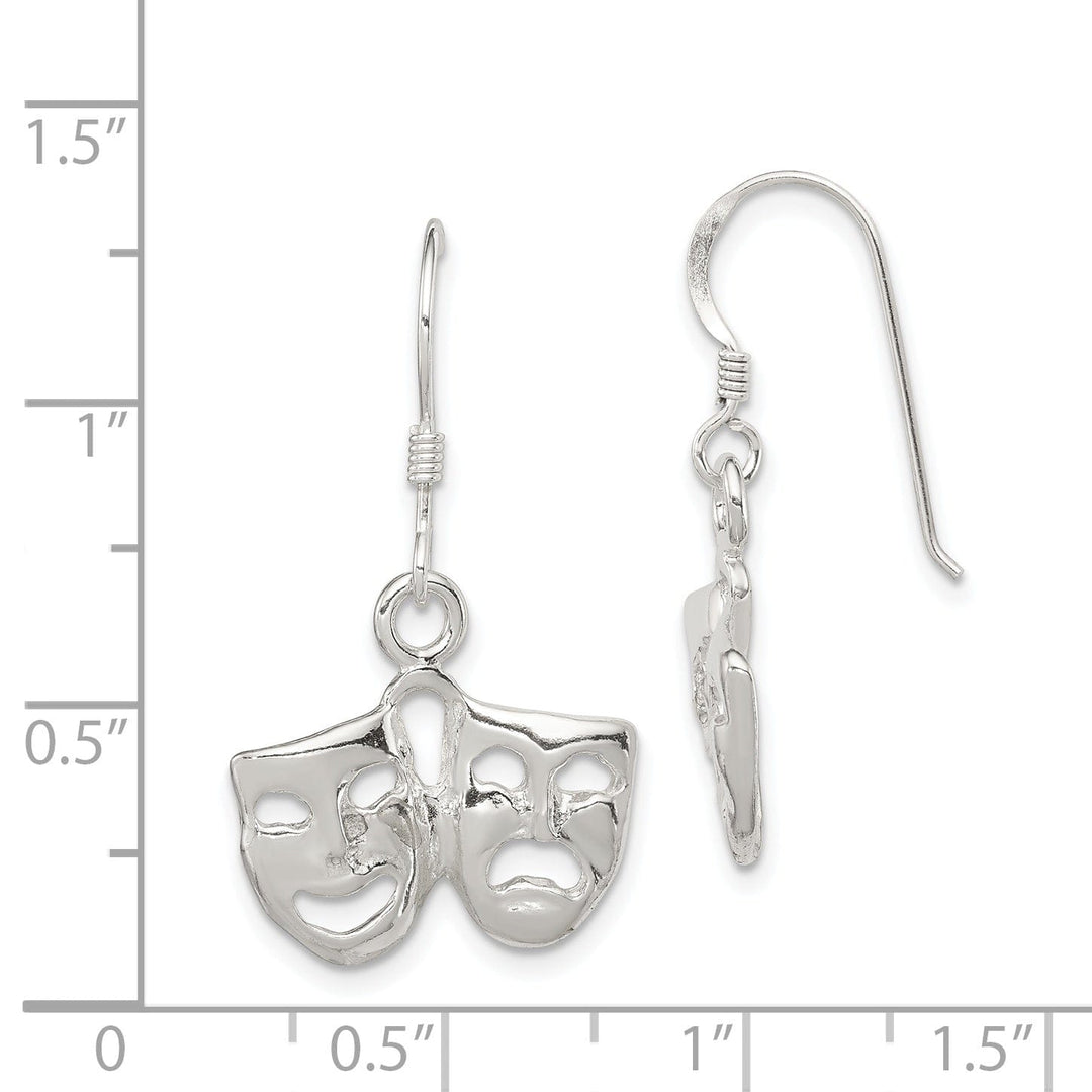 Silver Comedy/Tragedy Dangle Hook Earrings