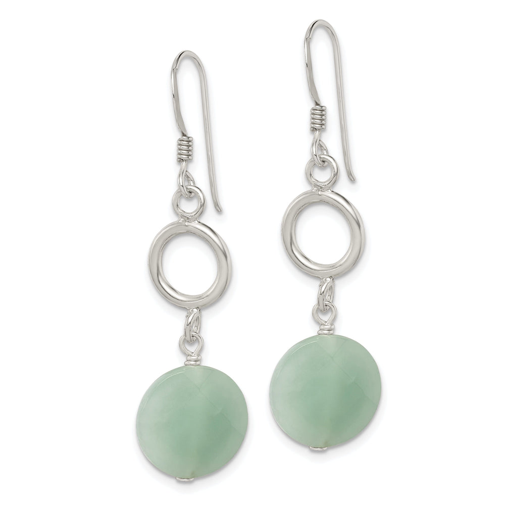 Silver Genuine Green Jade Dangle Earrings