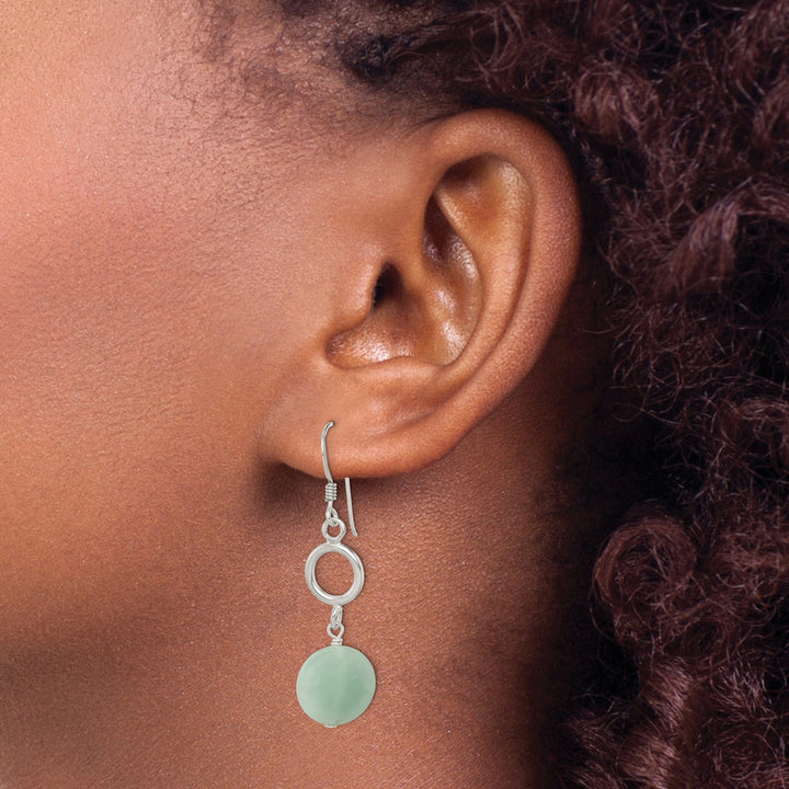 Silver Genuine Green Jade Dangle Earrings