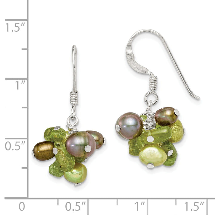 Silver Green Pearl Peridot Dangle Earrings