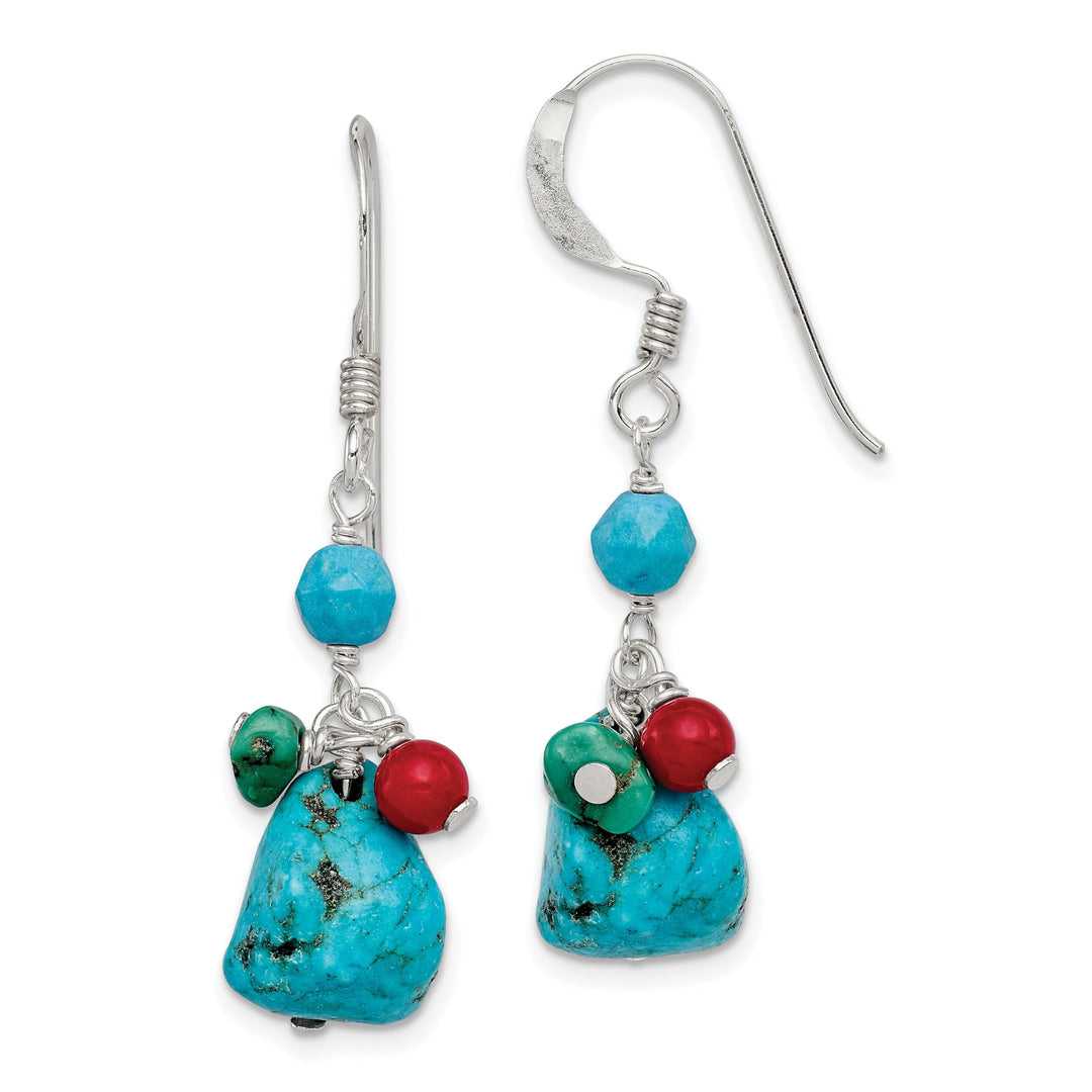 Silver Howlite Turquoise Coral Dangle Earrings