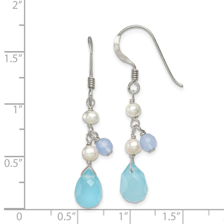 Silver Blue Agate Topaz Pearl Dangle Earrings
