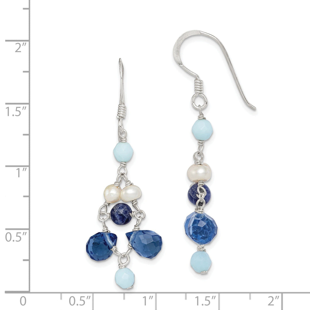 Silver Blue Crystal Lapis Pearl Dangle Earrings