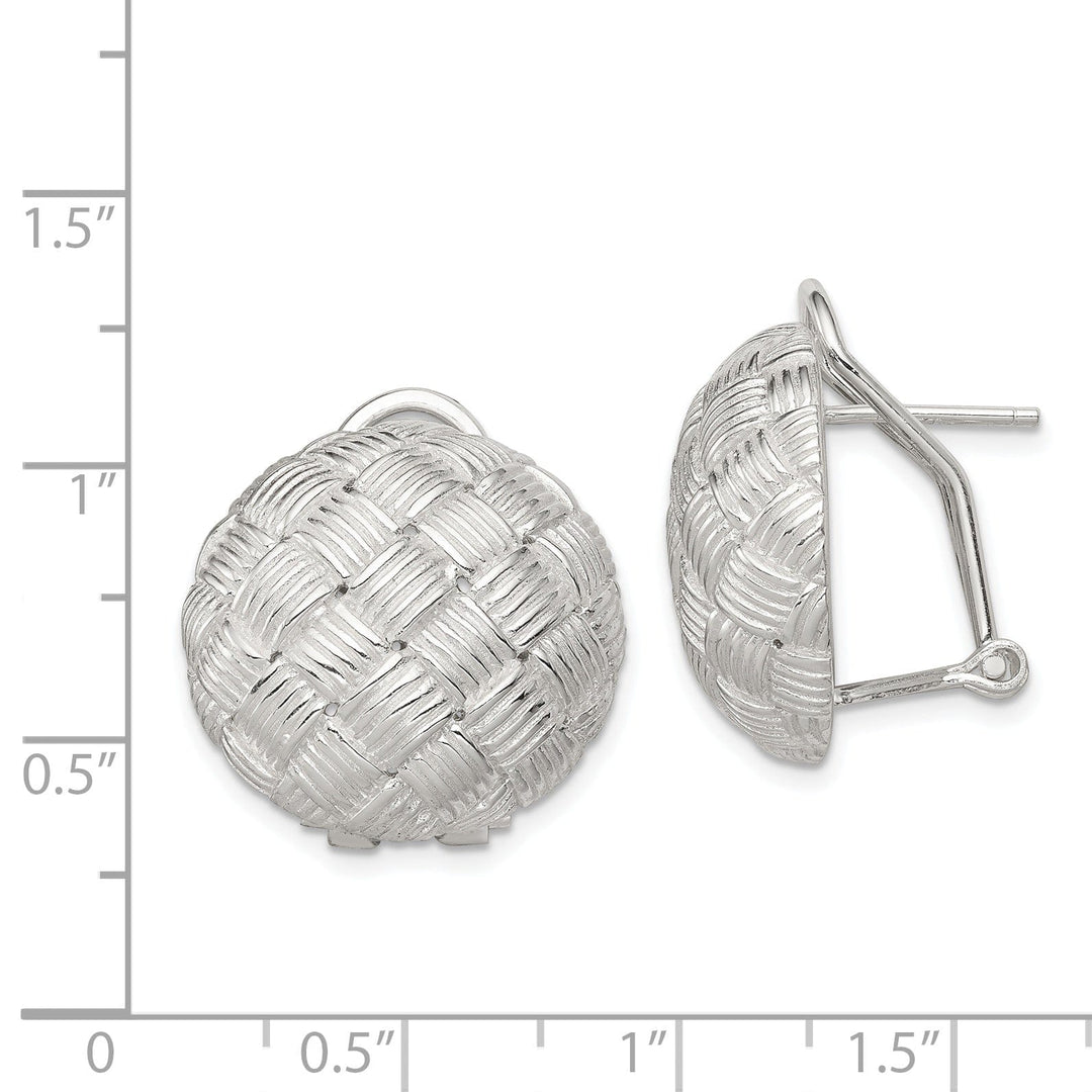 Silver Round Basket Woven Omega Back Earrings