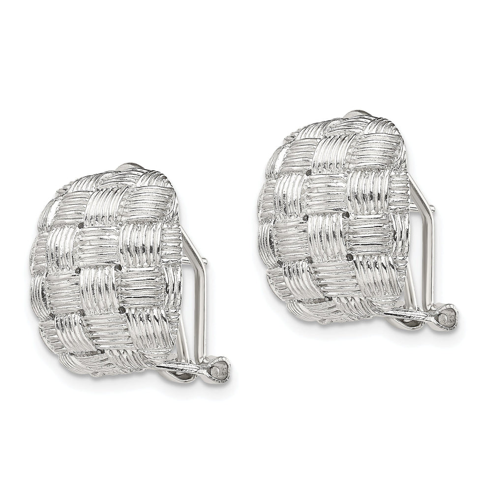 Silver Square Basket Woven Omega Back Earrings
