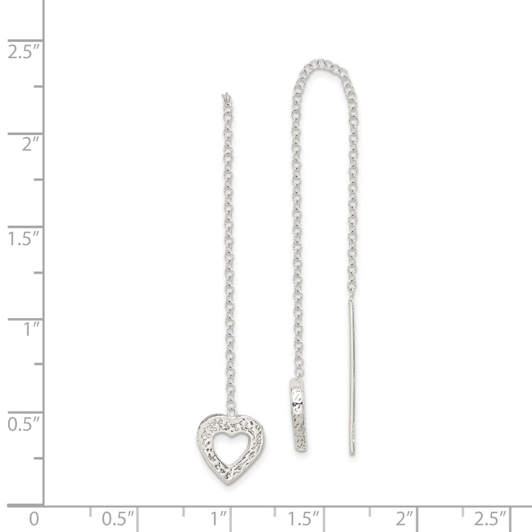 Sterling Silver Hammered Heart Threader Earrings
