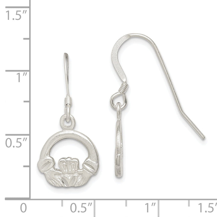 Silver Diamond Cut Claddagh Dangle Earrings