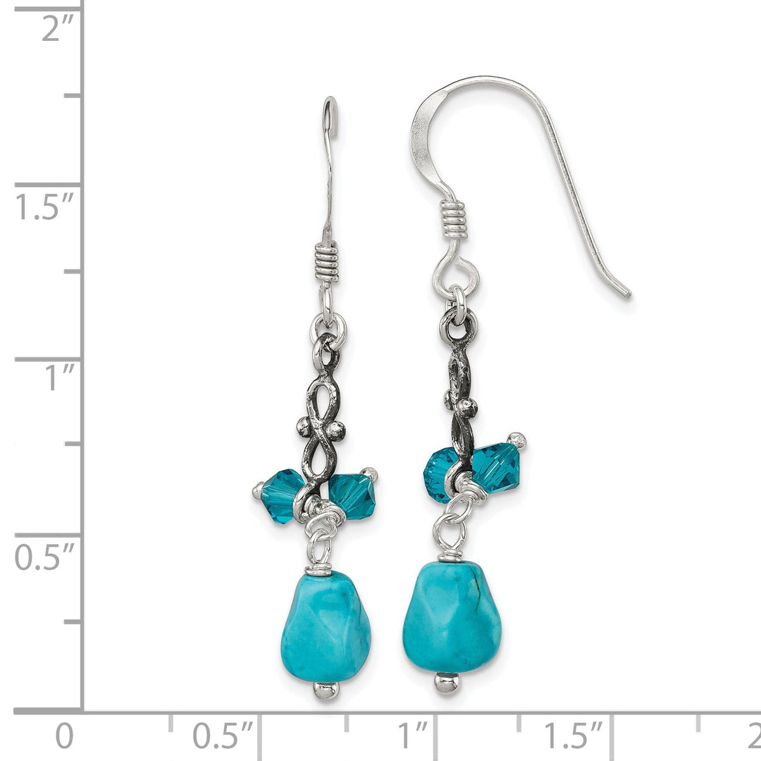 Silver Turquoise Blue Crystal Antiqued Earrings