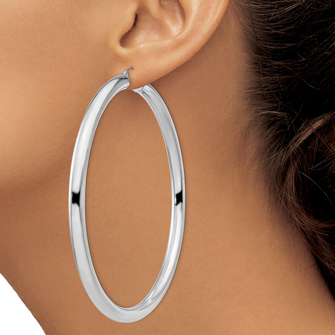 Silver Hollow Round Hoop Hinged Posts Earrings