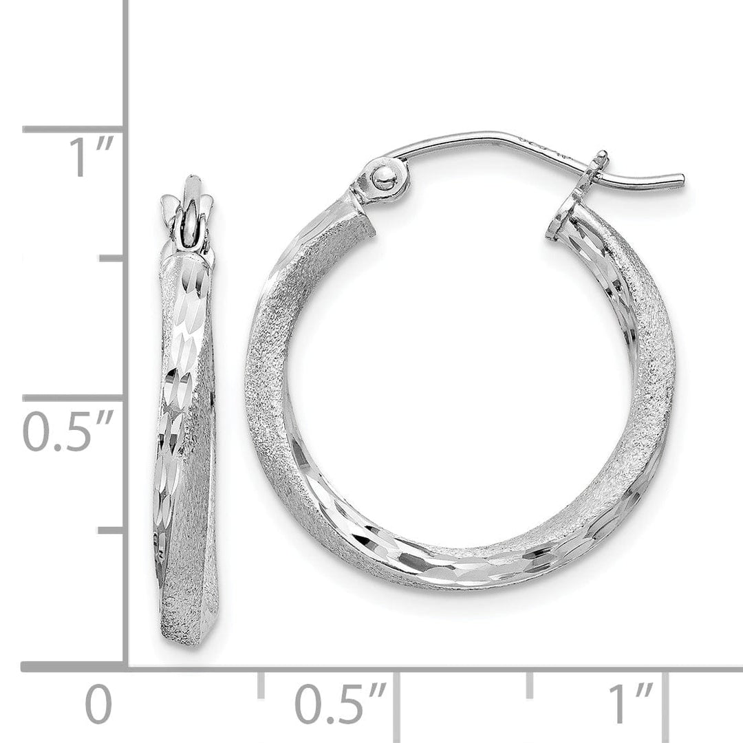 Silver Satin Diamond Cut Twist Hoop Earrings