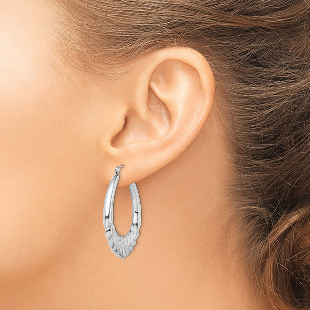 Sterling Silver Fancy Oval Hoop Earrings