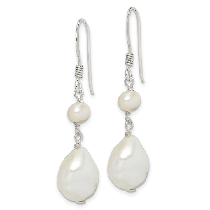 Silver Fresh Water Pearl Dangle Hook Earrings