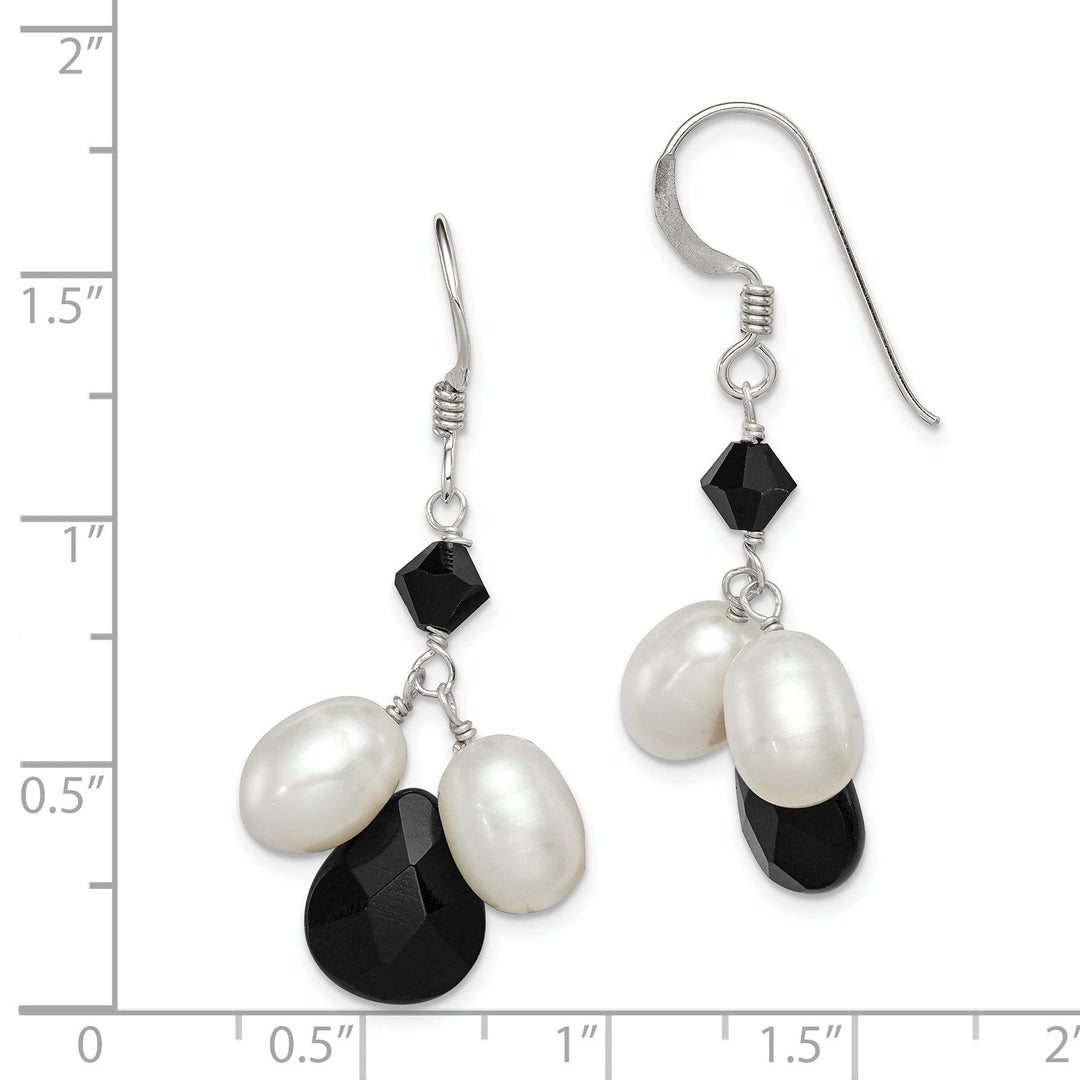 Silver Onyx White Pearl Black Crystal Earrings