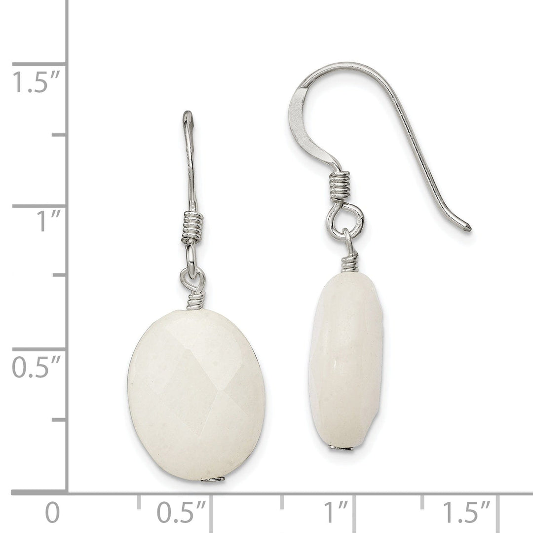 Silver White Jade Dangle Shepherd Hook Earrings