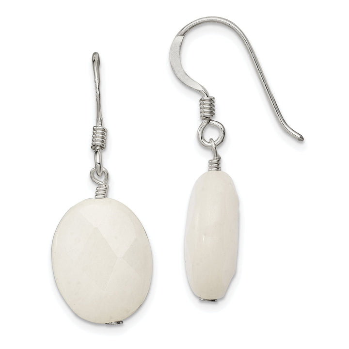 Silver White Jade Dangle Shepherd Hook Earrings