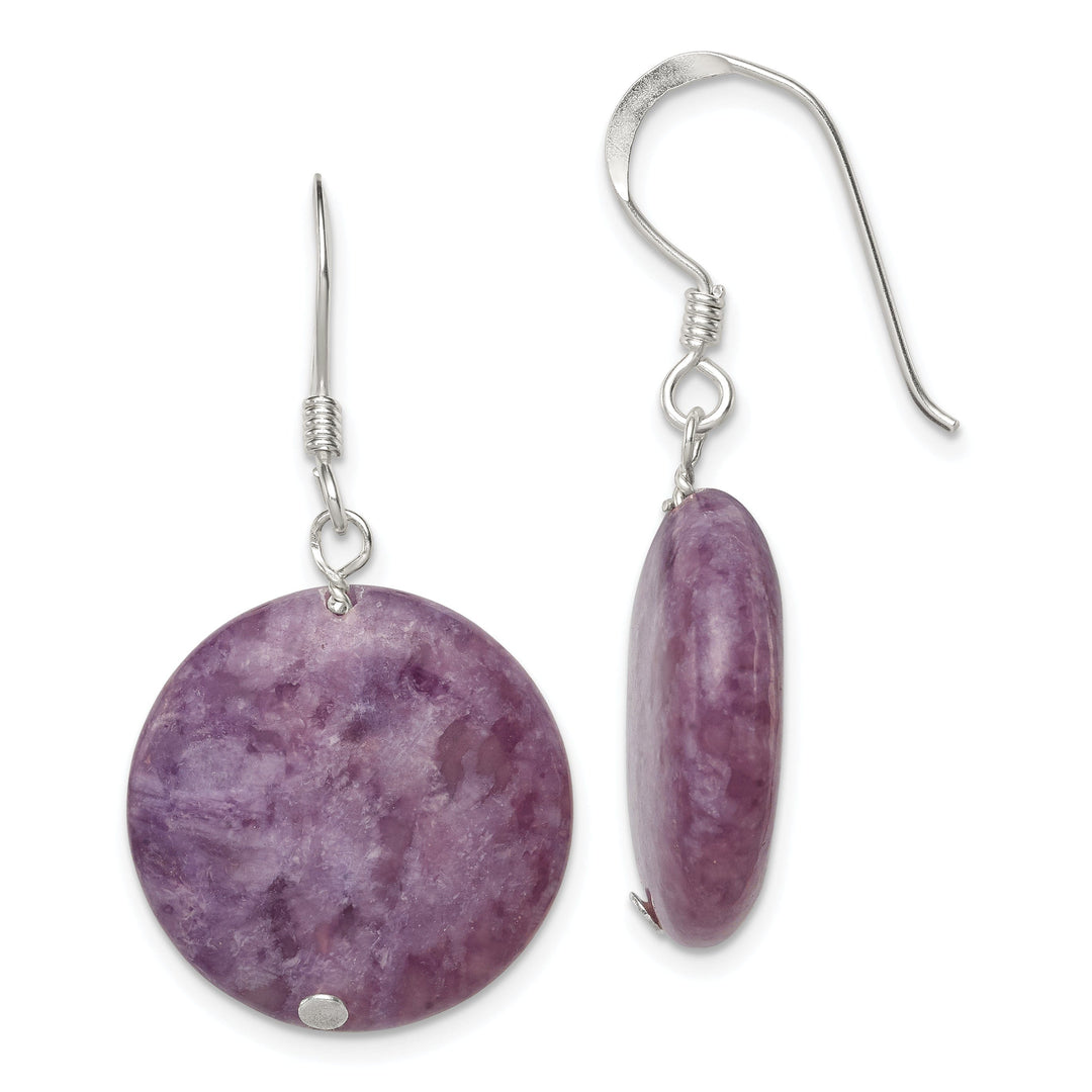 Silver Natural Purple Lepidolite Drop Earrings