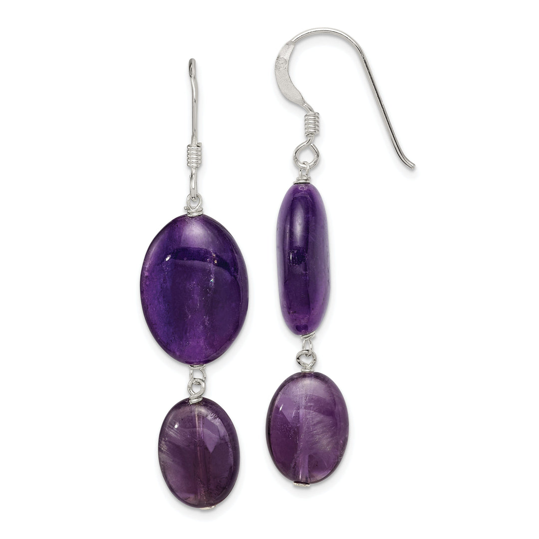 Silver Amethyst Dark Purple Jade Dangle Earring