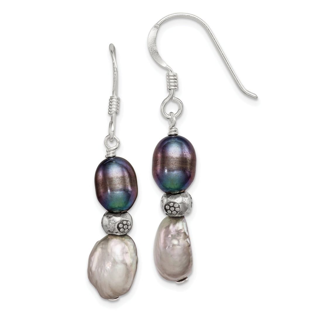 Silver Grey Fresh Water Pearl Hook Earrings