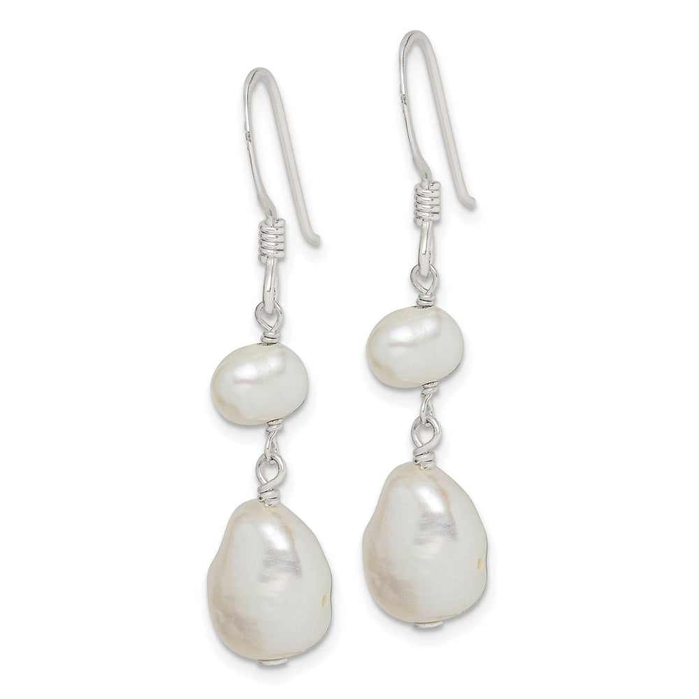 Silver White Fresh Water Pearl Dangle Earrings