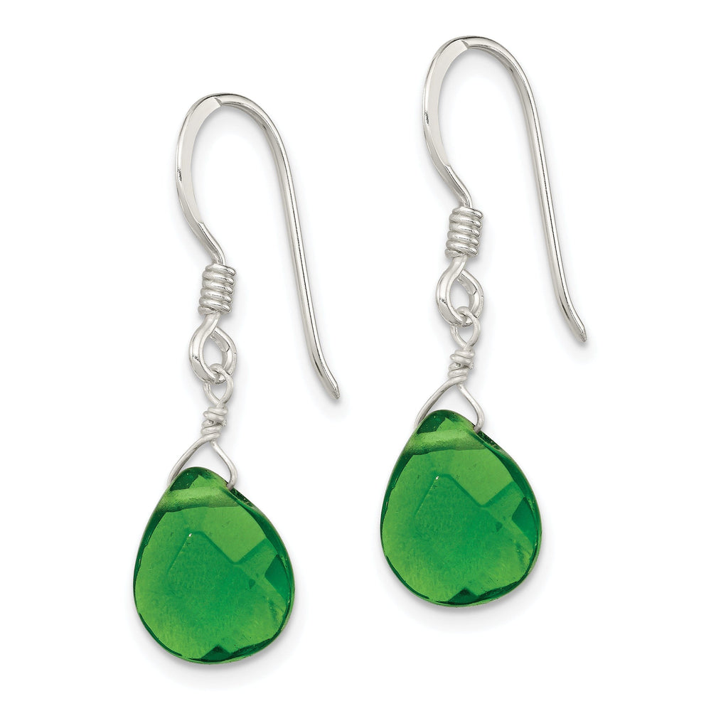 Silver Dark Green Crystal Dangle Earrings