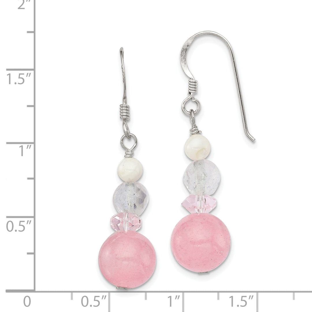 Silver Pink White Crystals Jade Pearl Earrings