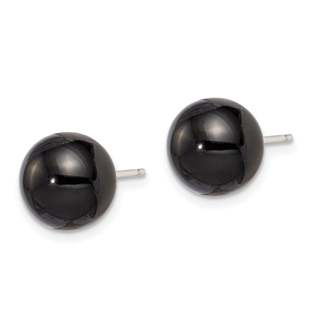 Sterling Silver Button Black Agate Post Earring