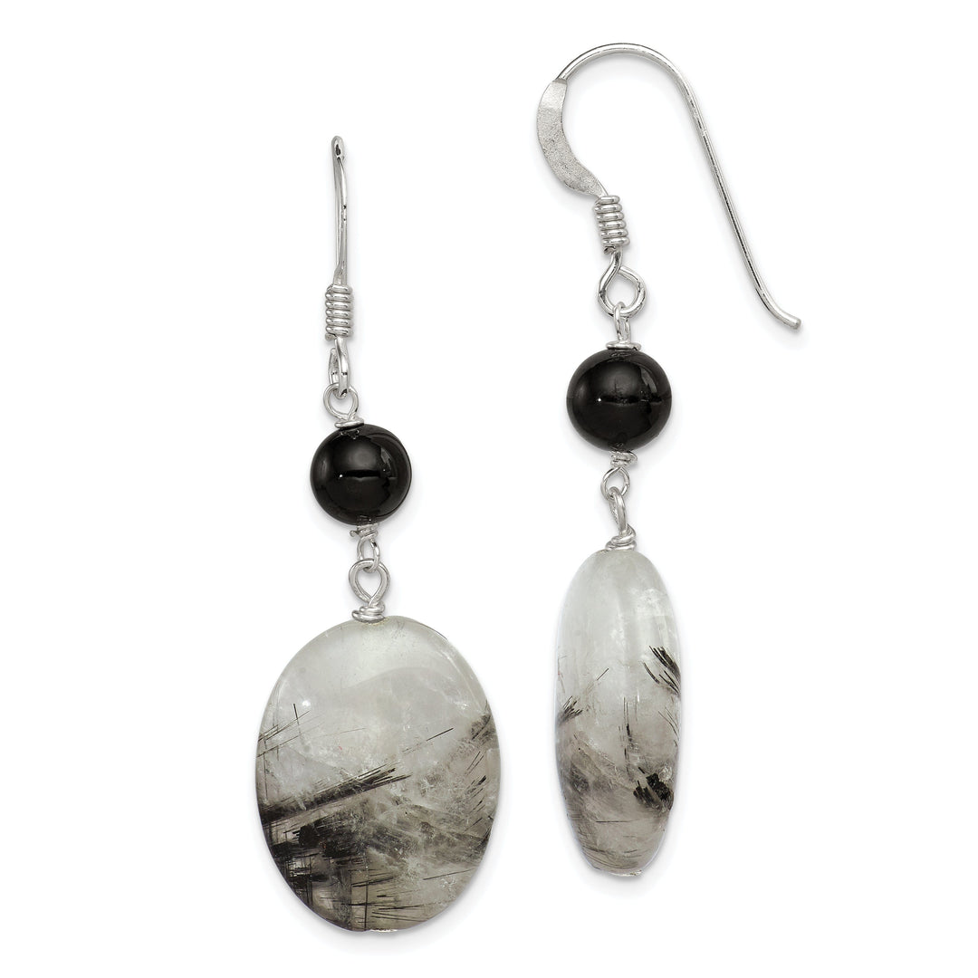 Silver Black Crystal Tourmalinated Earrings
