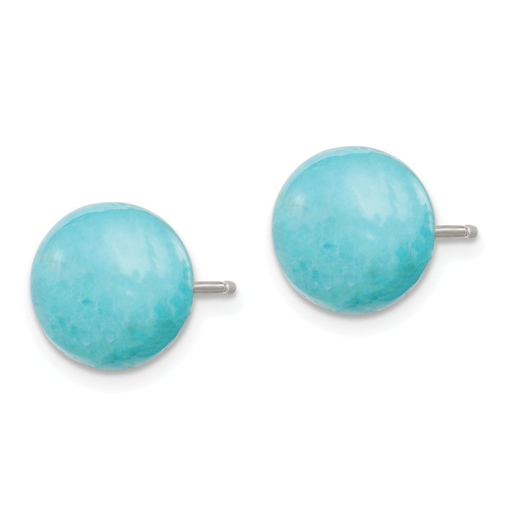 Silver Button Genuine Turquoise Post Earrings
